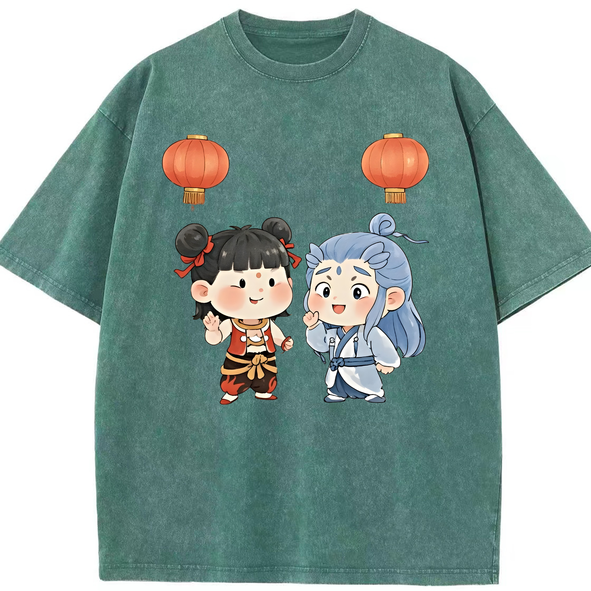 （画像用） Ne Zha 2 ナタ 魔童の大暴れ 綿100% ヴィンテージ風 半袖Tシャツ（フロントプリント）